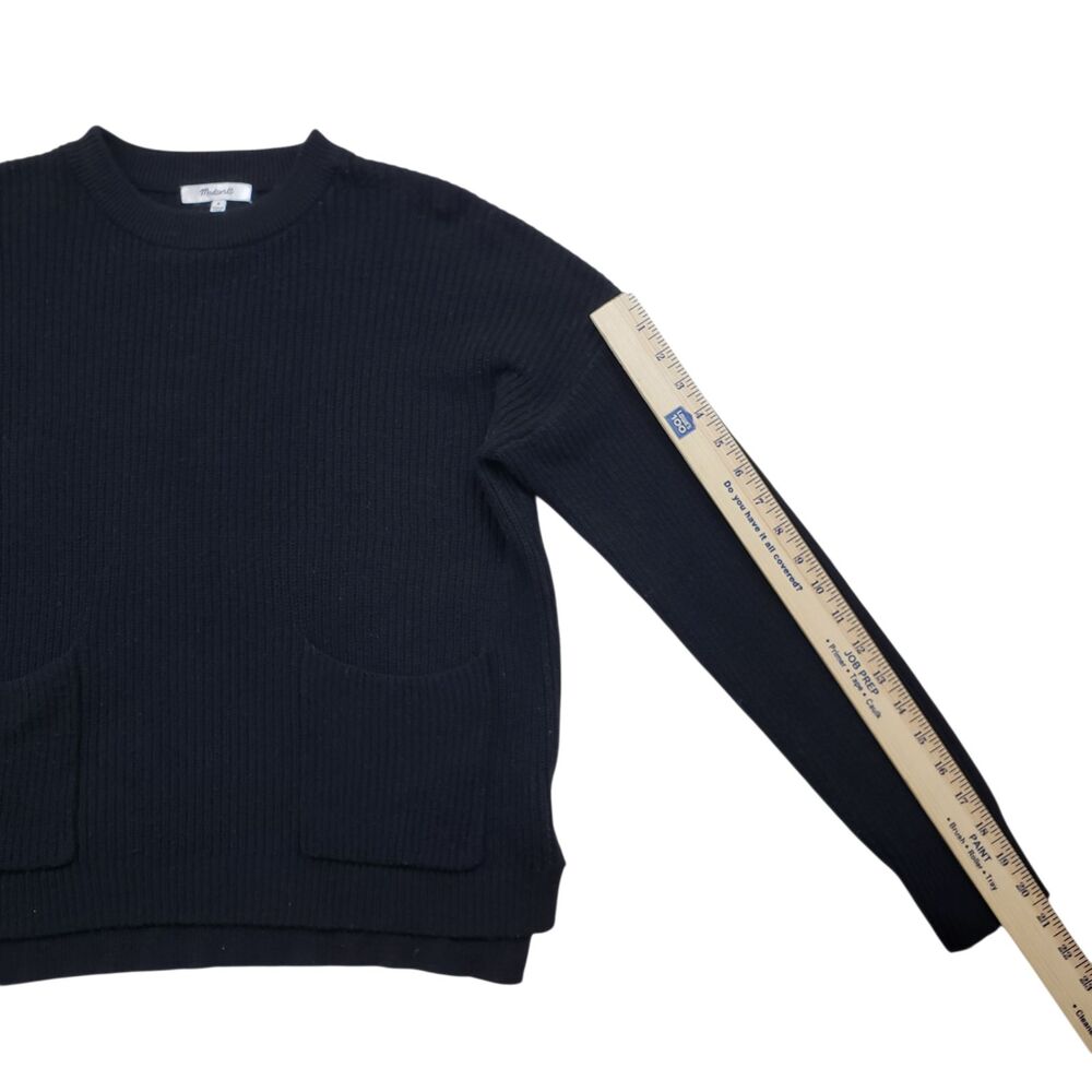 Madewell Patch Pocket Pullover Sweater Womens Medium Black Knit Crewneck - Picture 7 of 10